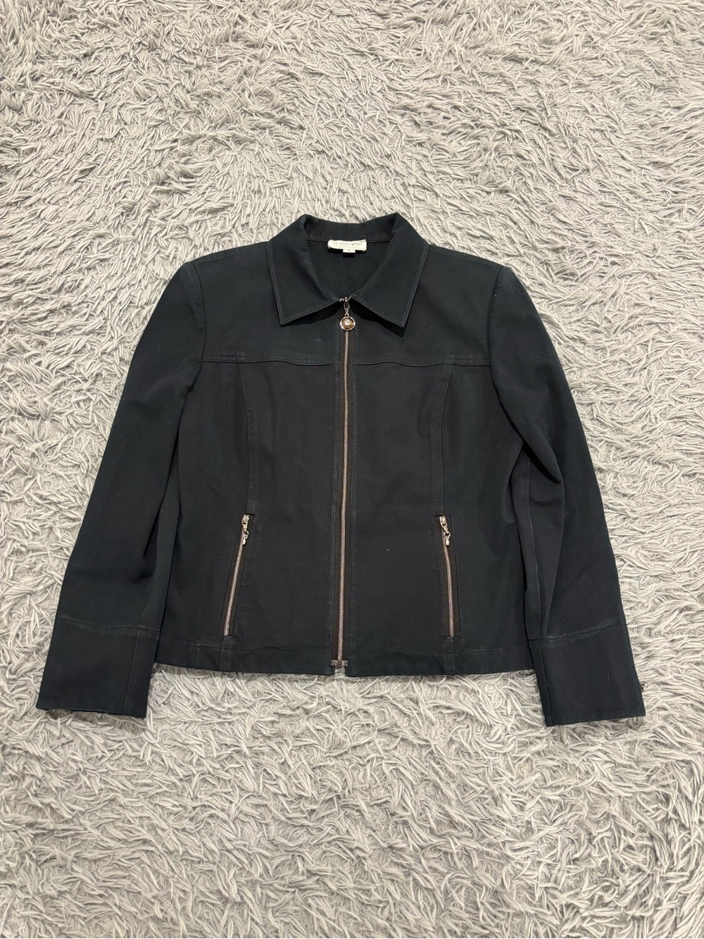 St. John Sport Women’s Black Full Zip Moto Jacket Blazer Medium Designer Denim